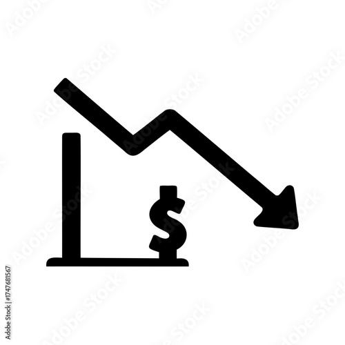 Dramatic Black and White Graphic Depicting Stock Market Crash with Dollar Sign