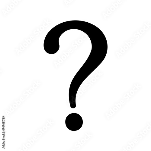 Black and white question mark symbol on a white background showing inquiry