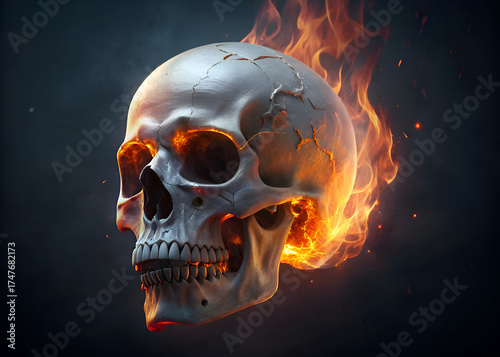 Fiery Skull. A Burning Symbol of Mortality