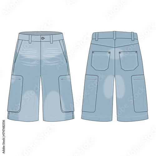 Unisex functional pocket shorts with Light wash & fading effects