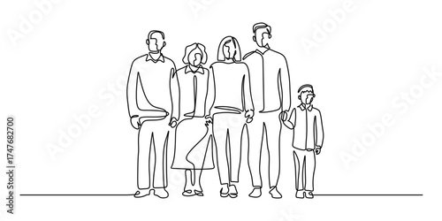 Continuous One Line Drawing of a Three-Generation Family