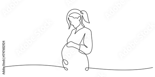 Hand Drawn Silhouette of a Pregnant Woman in Single Line Art