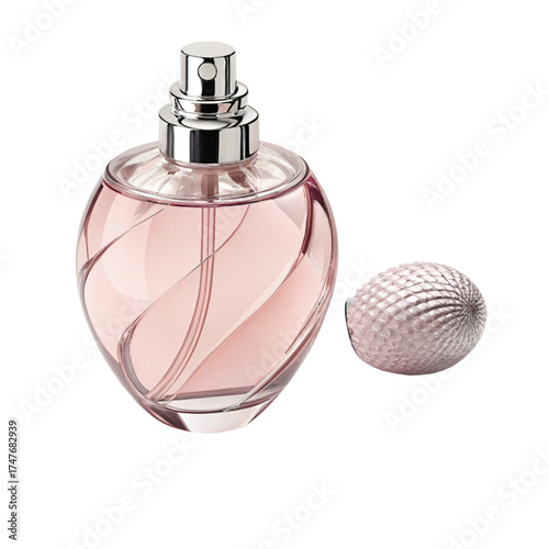 Sophisticated perfume bottle with a delicate pink hue evokes luxury, femininity, and modern elegance, perfect for beauty ads and lifestyle imagery