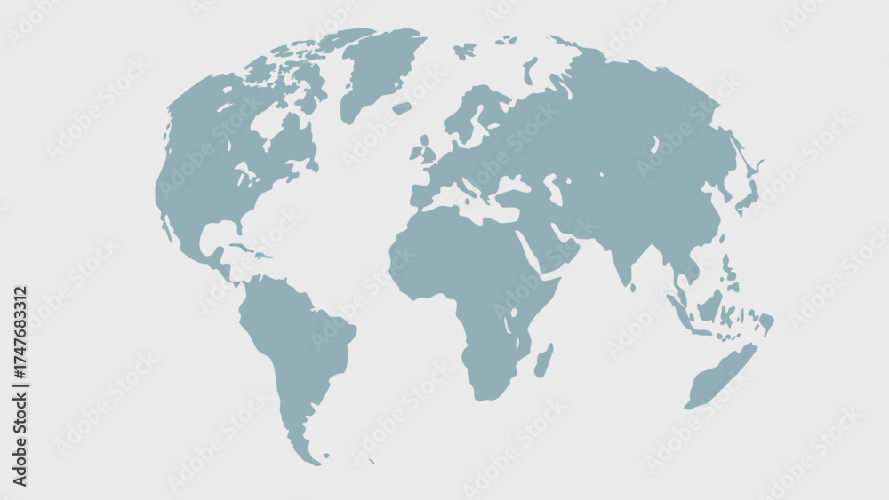 Naklejka premium A pale blue world map showing continents like africa europe and asia on a light background plain design