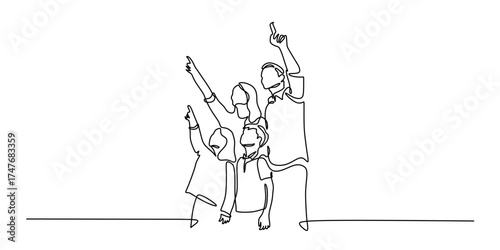 Minimalist Line Art of a Family Watching the Night Sky