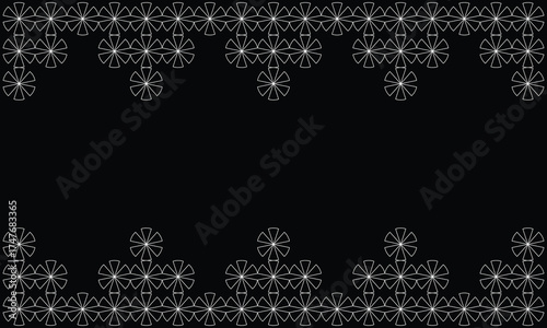 Horizontal black background vector with an abstract pattern ornament frame in white line art style and an empty area for text or title