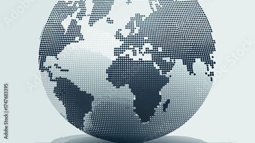 Dotted globe showing africa and europe continents on a light background with a subtle shadow effect