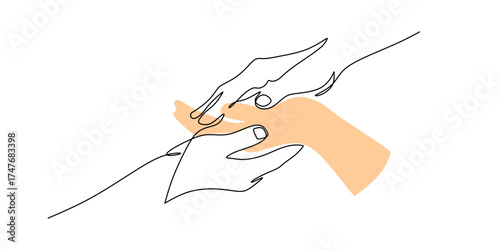 Continuous Line Drawing of Hands Showing Support and Unity
