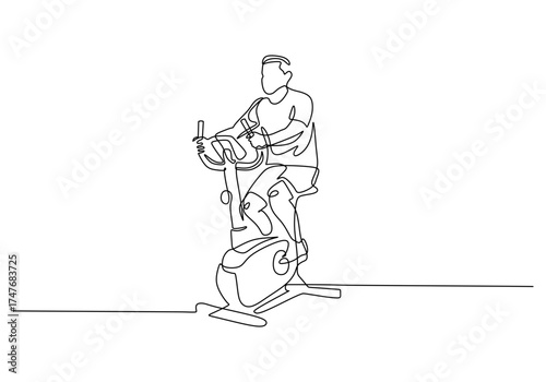 Hand Drawn One Line Art of a Person Cycling on a Stationary Bike