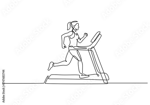 Line Art Illustration of a Woman Running on a Treadmill