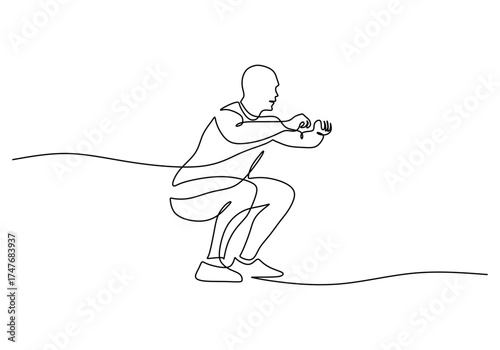One Line Drawing of a Man Doing Bodyweight Squats
