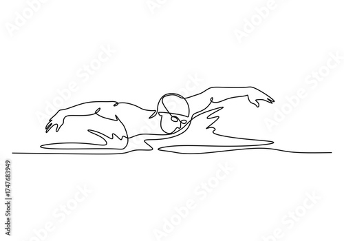 Continuous Line Drawing of a Man Swimming Freestyle