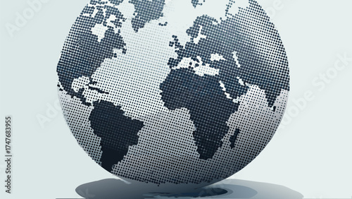 Halftone pattern globe showing continents like africa europe and south america on a light blue background