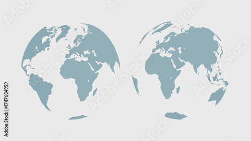 Two globe projections showing continents in light blue against a white background view of the world