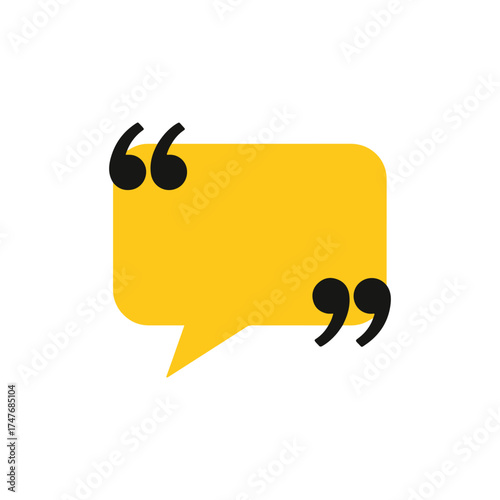 yellow speech bubble with big quotation marks for testimonial and customer review box vector illustration.