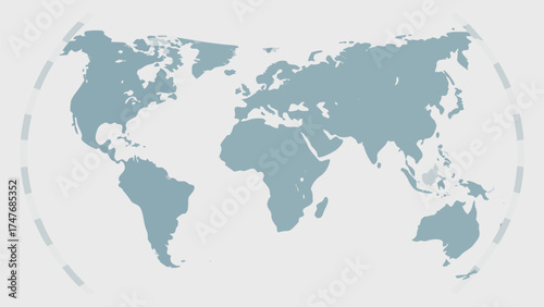 A light blue world map with a dotted line showing the globe's curvature in a simple design