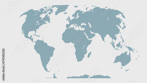 A simple world map illustration showing all continents in a light blue color on a light background