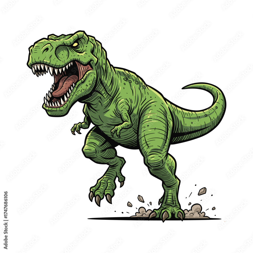 Fototapeta premium Angry Green T-Rex Cartoon Illustration