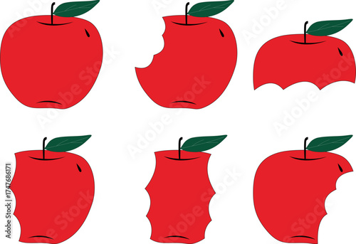 Red Apple Biting Progress Vector Set