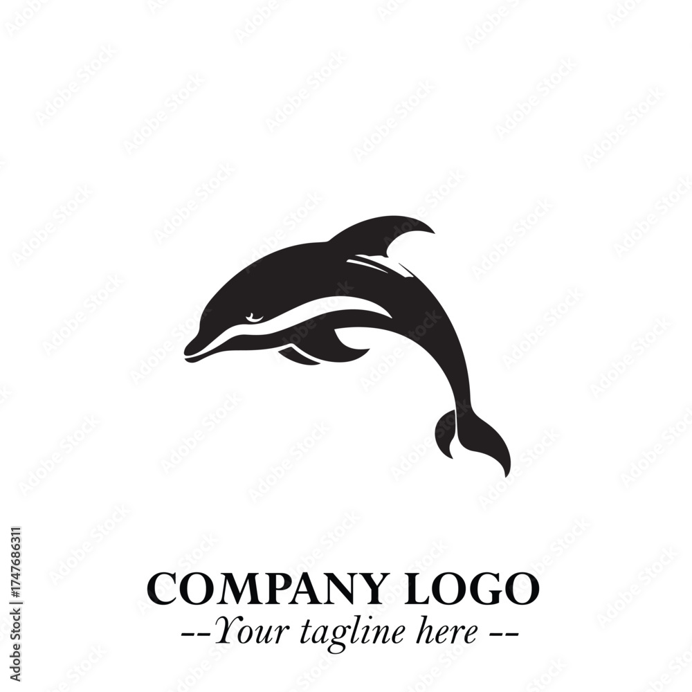 Naklejka premium Dolphin Logo Symbol in Elegant Minimalist Vector Design for Modern Marine and Oceanic Branding