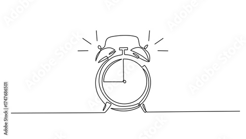 One Continuous Line Drawing of a Ringing Alarm Clock