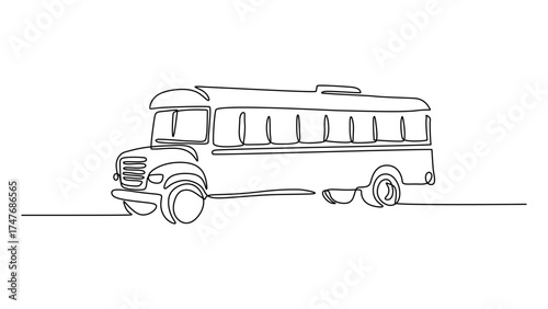 Single Continuous Line Art of a School Bus on the Road