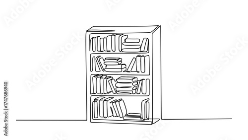 One Continuous Line Drawing of a Bookshelf Full of Books