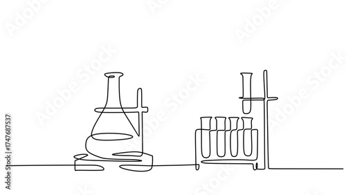 One Line Drawing of Chemistry Flask and Test Tube