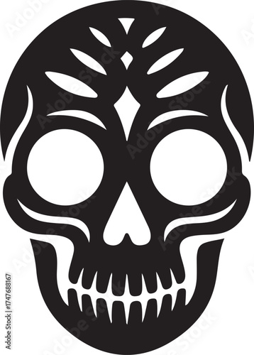 Black and white sugar skull silhouette design for day of dead.