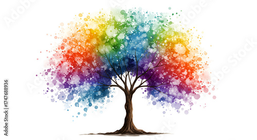 Colorful Abstract Tree Illustration with Rainbow Colors and Transparent Background
