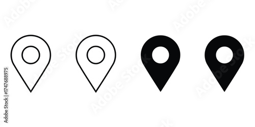 location pin, map marker, navigation, pointer, geolocation, destination, place, icon, symbol, outline, solid, fill, black, white, graphic, design, element, set, collection, simple, modern, interface, 