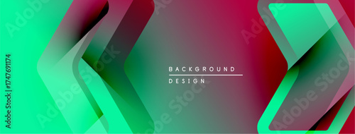 Abstract gradient background. Dynamic shapes overlap, creating modern visual effect. Colors transition from green to maroon. Text reads background design.