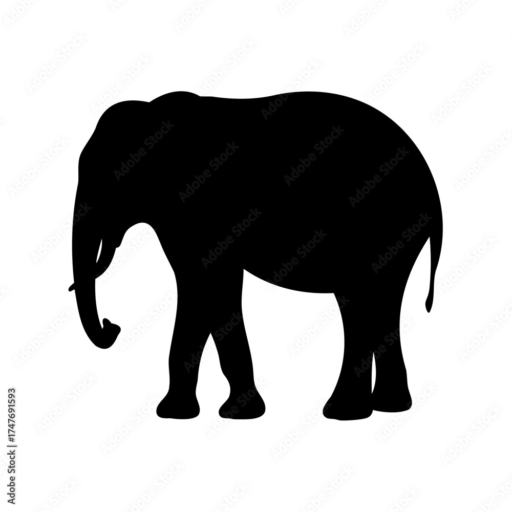 Fototapeta premium Silhouette of an African Elephant on a White Background Animal Illustration