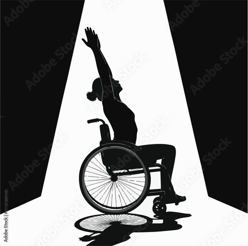 silhouette of a woman in a wheelchair doing yoga