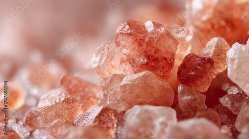 Himalayan pink salt crystals, ideal for culinary use, relaxing baths, or aromatherapy. Use this pink salt background for your next design project!
 