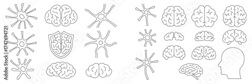 Set of scientific brain and abstract starburst vector illustrations for medical and tech graphics vector