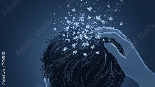 Illustration of dandruff resulting from a fungal scalp infection.
 