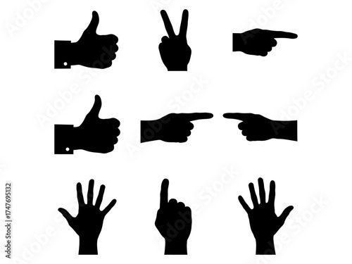 Essential vector collection of black silhouette hand gestures and signals for intuitive communication graphic icons