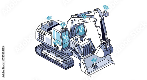 Excavation Operation, Smart Construction Machinery, Digital Site, Illustration, Industrial Environment, Isometric View, Whisk_7f071a554f9e0e1b0c54cbfdbcd6b30ddr.eps Concept