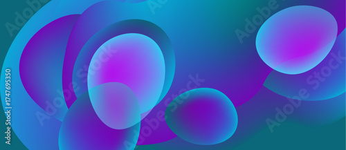 Abstract background features overlapping vibrant circles. Colors shift from deep blues to bright purples creating smooth gradients. Modern design element.