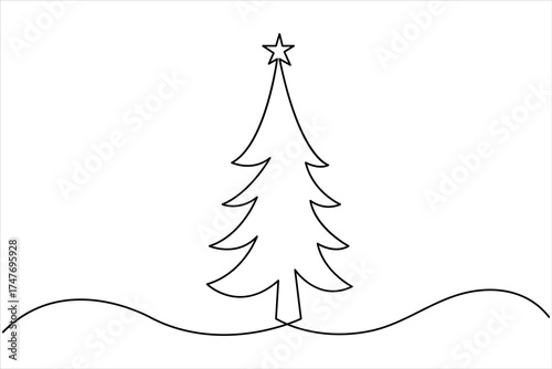 Christmas tree continuous one line art drawing of single line vector illustration