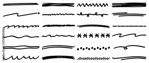 Hand drawn line vector set doodle underline border stroke divider sketch illustration