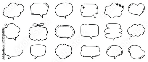 Hand drawn speech bubble vector set collection doodle comic chat frame illustration