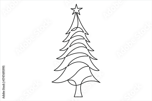 Christmas tree continuous one line art drawing of single line vector illustration