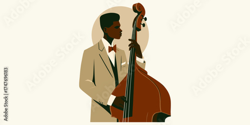 Elegant Jazz Musician with Double Bass Sophisticated Vector Illustration of a Bass Player