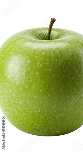 Isolated green apple with water droplets on black background