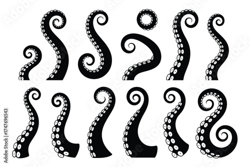 Collection of 10 black silhouette tentacle vector illustrations scalable eps icon vector