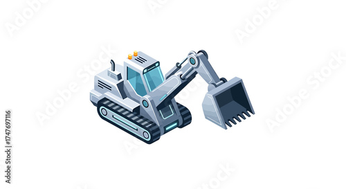 Industrial Excavator Action, Construction Vehicle, Isolated, Vector Illustration, White Background, Whisk_84759eeaf3b95dbb5be4a243206dd9d5dr.eps Concept