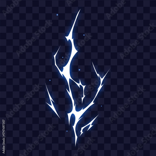 Manga thunder background presents cartoon energy strike effect with glowing spark lines. Manga thunder bg element works for comic lightning bolt, anime flash, electric hit or dynamic vfx.