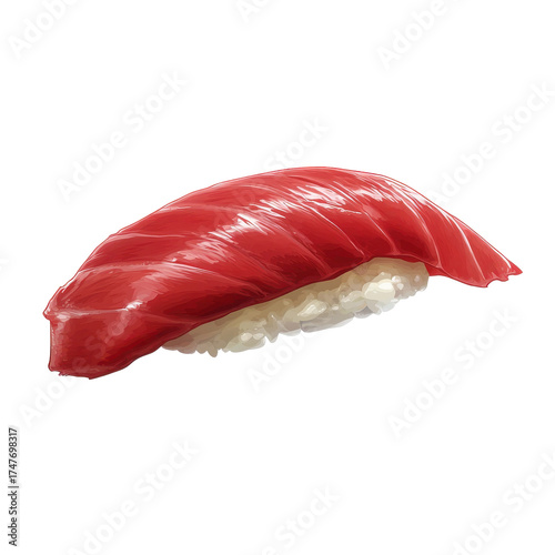 Exquisite tuna nigiri a vibrant slice of red fish on fluffy white rice isolated on white background